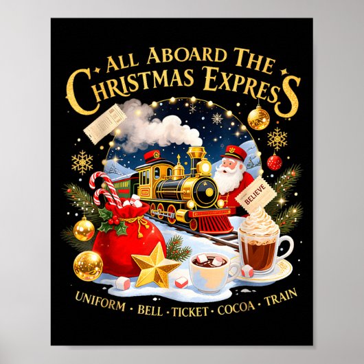 All Aboard The Christmas Express Train Santa Holid Poster (Voorkant)