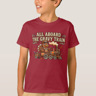 All Aboard the Gravy Train Kids T-shirt Kalkoen