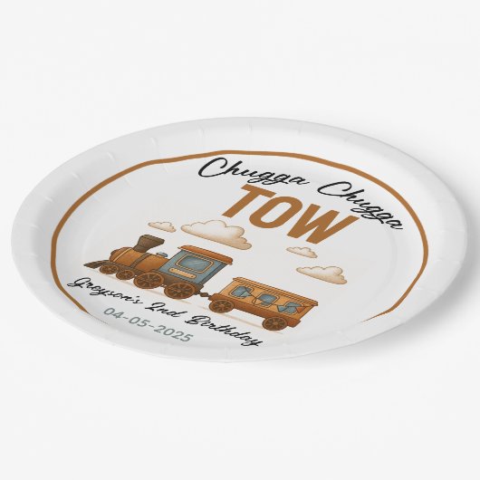 All Aboard  Train 2e verjaardagsfeest Papieren Bordje (Gekanteld)