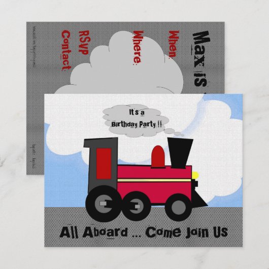 All Aboard Train Party Kaart (Voorkant / Achterkant)