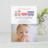 All Aboard Train Pink Girl 1e verjaardag Foto Kaart (Staand voorkant)