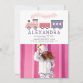 All Aboard Train Pink Girl Birthday Foto Kaart (Voorkant)