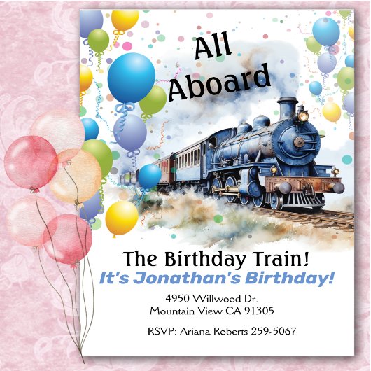 All Aboard Trein Verjaardagsfeestje  Kaart