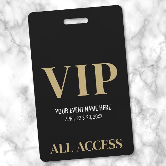 All Access Elegant Black Gold Event VIP Badge