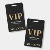 All Access Elegante Zwarte Gouden Event VIP Badge (Voor- en achterkant)