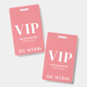 All Access Meiden Roze Eenvoudig VIP Evenement Badge (Voor- en achterkant)
