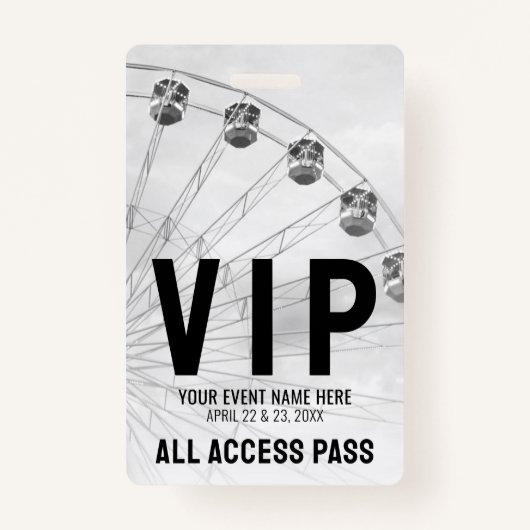 All Access Pass Zwart Wit VIP Badge (Voorkant)