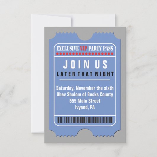 ALL ACCESS VIP PASS Bar Bat Mitzvah Party Kaart (Voorkant)