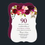 All Age Burgundy Red Floral 90th Birthday Invite Kaart<br><div class="desc">All Age Burgundy Red Floral 90th Birthday Invite Bekijk passend collectie in Niche en Nest Store</div>