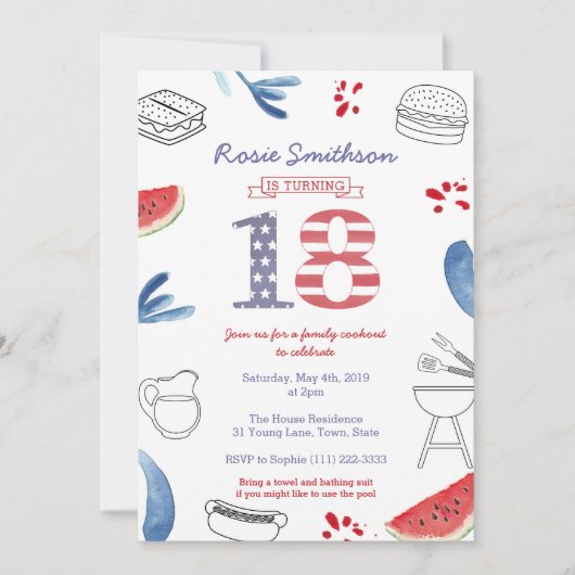 All-American 18th Birthday Party, 4th Juli Partij Kaart (Voorkant)