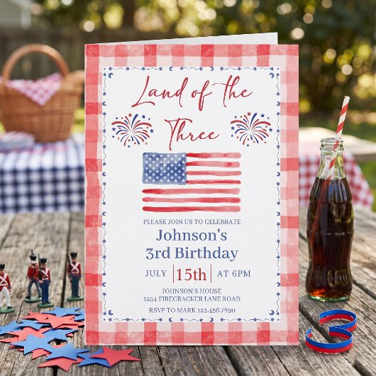 All American 3rd Birthday Invitation Kaart