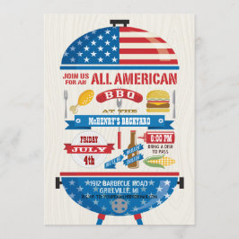 All American 4 juli BBQ-feestuitnodiging Kaart
