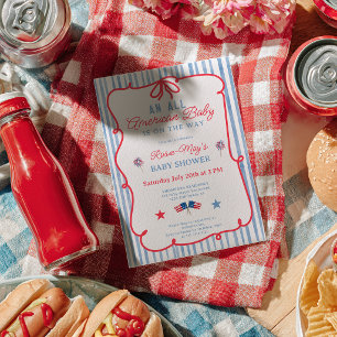 All American Baby Shower Rood Blauw Strepen Kaart
