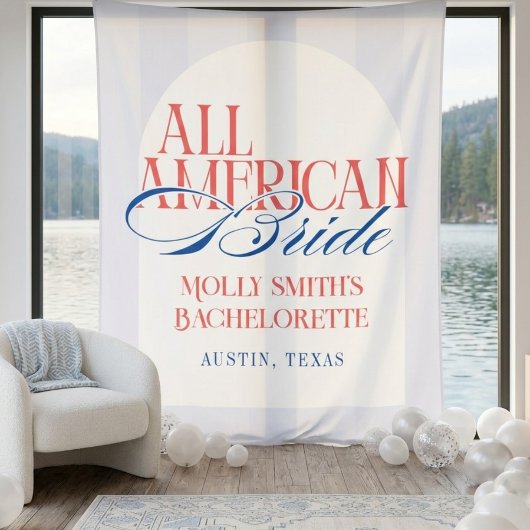 All American Blue Stripe Bachelorette Banner Wandkleed