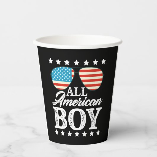 All American Boy 4th of July Amerikaanse zonnebril Papieren Bekers (Voorkant)