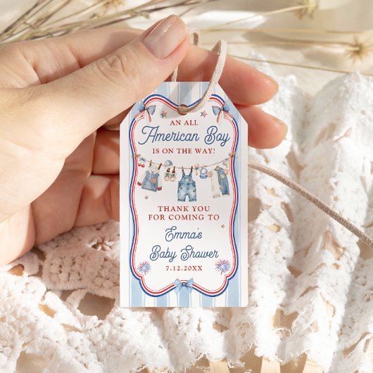 All American Boy Baby Shower Bedankt Cadeaulabel