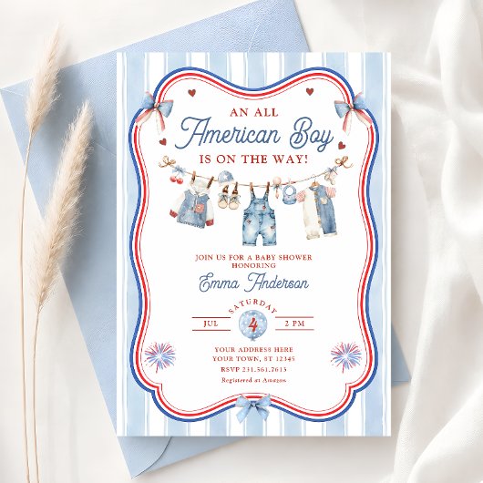 All American Boy Baby Shower Uitnodiging