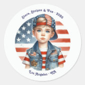 All American Boy beroemd gemaakt door Stars & Stri Ronde Sticker (Voorkant)