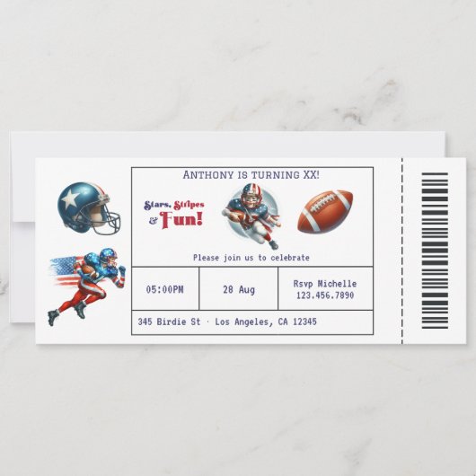 All American Boy Football Ticket Verjaardagsfeest Kaart (Voorkant)