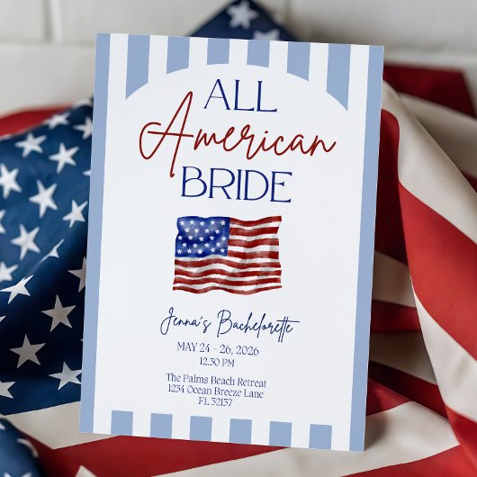 All American Bride Bachelorette Invitation Kaart