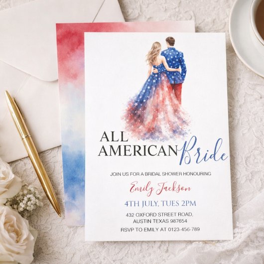 All American Bride Bridal Shower Invitation Kaart