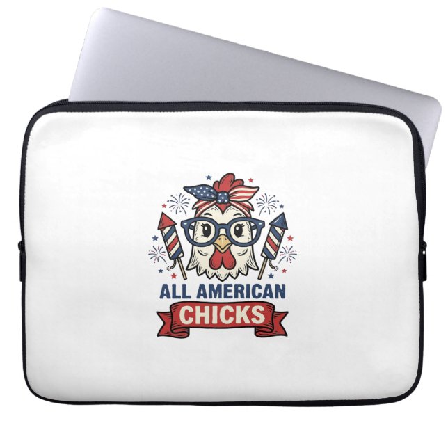 All American Chicks Patriottische Kip Vector Ontwe Laptop Sleeve (Voorkant)