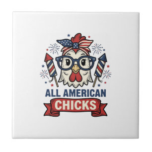 All American Chicks Patriottische Kip Vector Ontwe Tegeltje