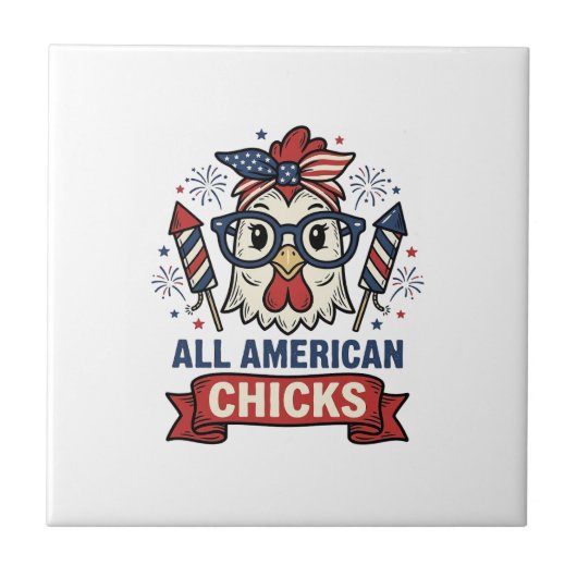 All American Chicks Patriottische Kip Vector Ontwe Tegeltje (Voorkant)