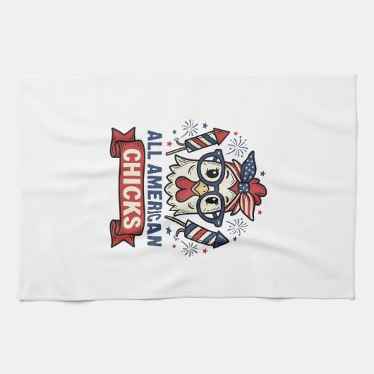 All American Chicks Patriottische Kip Vector Ontwe Theedoek (Horizontaal)