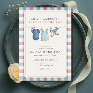 All American Clothesline Americana Baby Shower Kaart