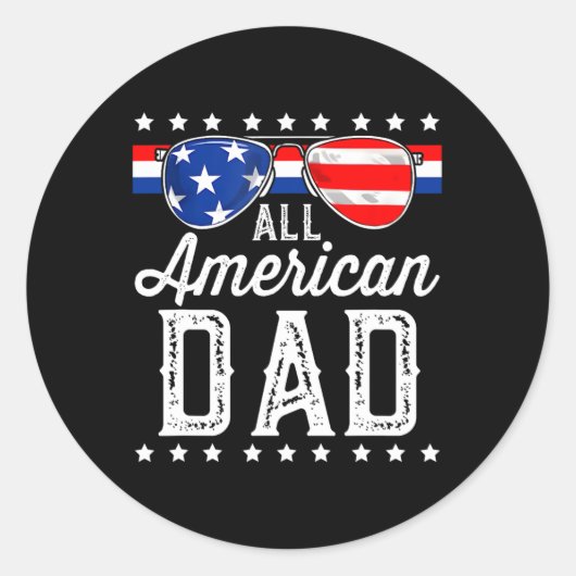 All American Dad 4 juli Vaderdag Zonnebril Ronde Sticker (Voorkant)