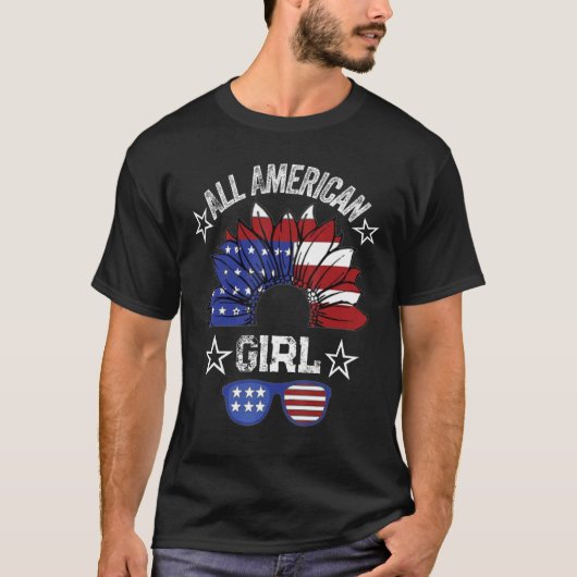 All American Girl 4th Of July Shirt Women Sunflowe (Voorkant)