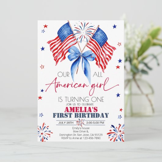 All American Girl Verjaardag Uitnodiging 4 juli (Staand voorkant)