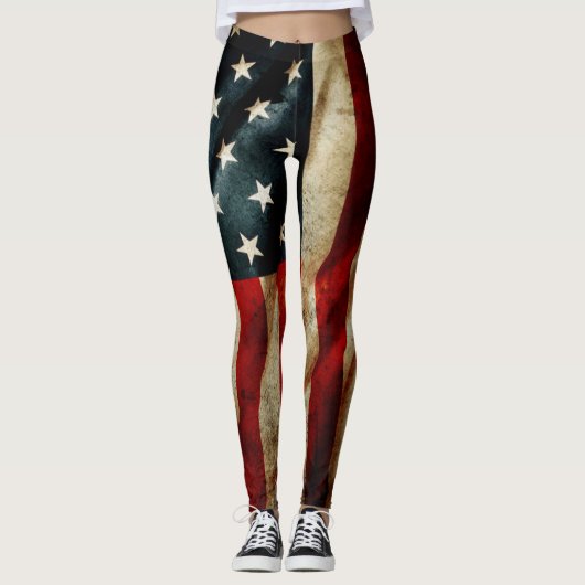 All American Grunge Flag Yoga Leggings (Voorkant)