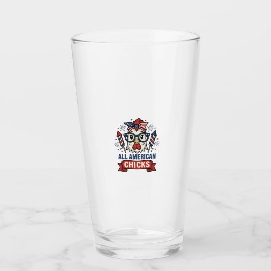 All American Kuikens Patriottische Kip Vector Ontw Glas (Voorkant)