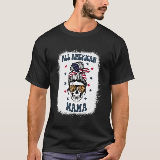 All American Mama Leopard Skull 4th Of July Patrio T-shirt (Voorkant)