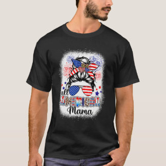 All American Mama Messy Bun 4th Of July Leopard Su T-shirt