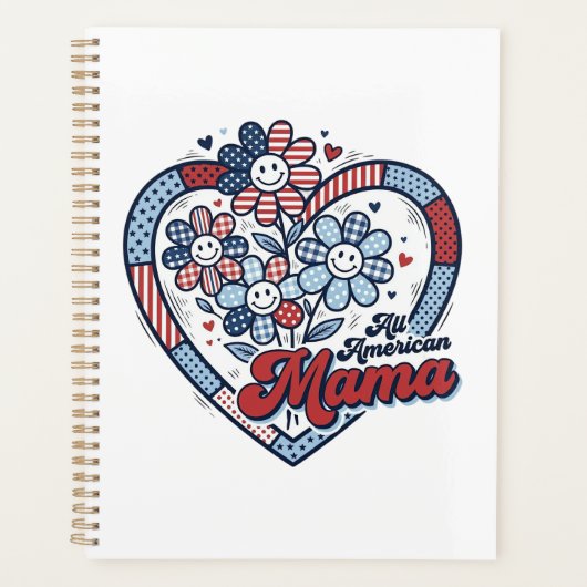 All American Mama Patriottisch Bloem Shirt Ontwerp Planner (Voorkant)