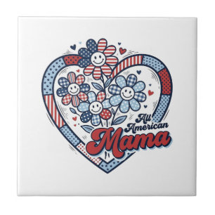 All American Mama Patriottisch Bloem Shirt Ontwerp Tegeltje