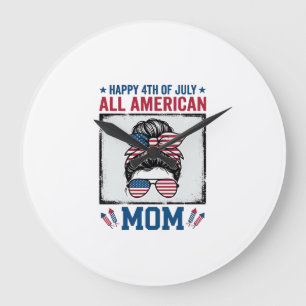 All American Moeder 4 juli Vintage T-shirt Ontwerp Grote Klok