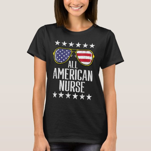 All American Nurse Scrub Memorial Day 4th Of July  T-shirt (Voorkant)