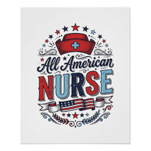 All American Nurse Vintage Patriottisch Shirt Ontw Perfect Poster