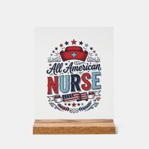 All American Nurse Vintage Patriottische Shirt Ont Acryl Bord