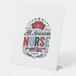 All American Nurse Vintage Patriottische Shirt Ont Reclamebord Met Voetstuk