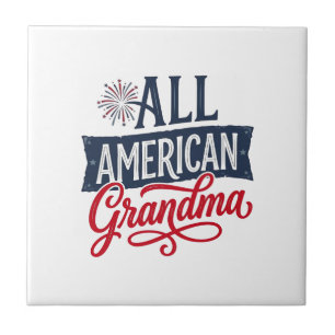 All American Oma Patriottisch Vuurwerk Design_1 Tegeltje