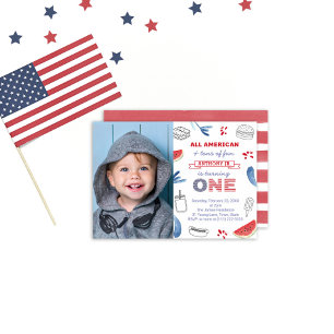 All-American One Birthday Photo Red White en Blue Kaart