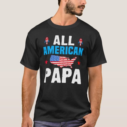 All American Papa 4th of July USA Family Matching  T-shirt (Voorkant)