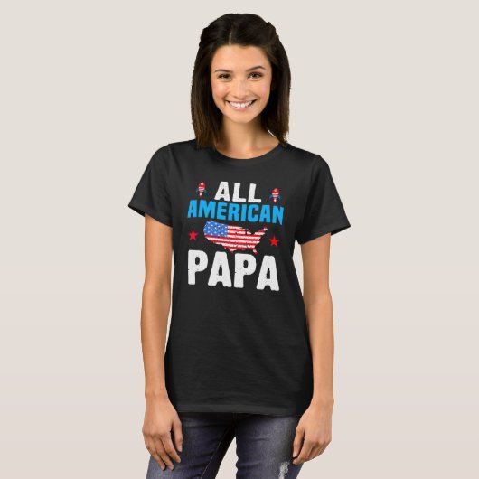 All American Papa 4th of July USA Family Matching  T-shirt (Voorkant volledig)