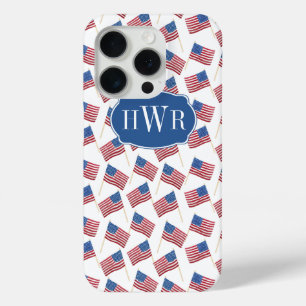 All-American Patriotic Red White en Blue Monogram iPhone 15 Pro Case