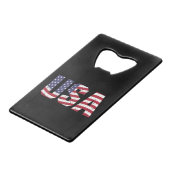 "All American" Patriotic USA Logo Creditkaart Flessenopener (Voorkant Gekanteld)